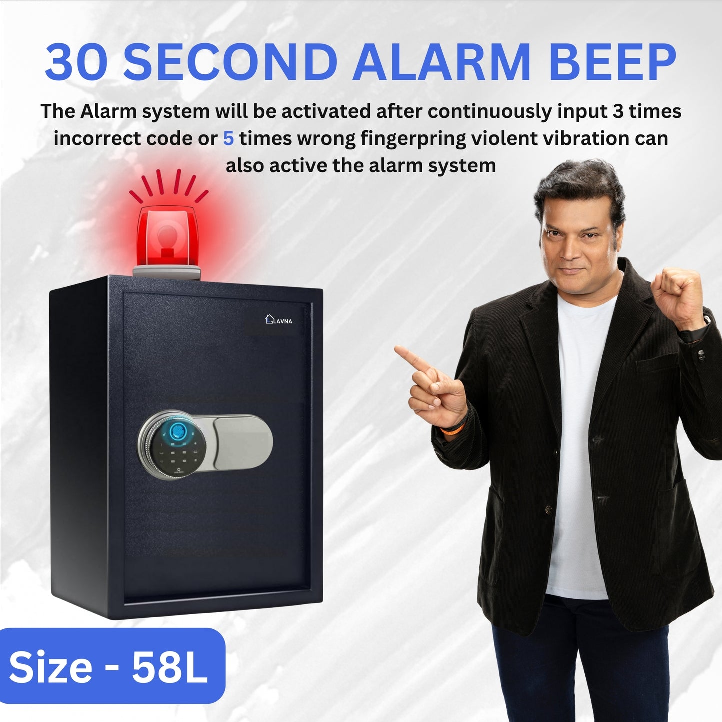 LAVNA Digital Safe Locker with FINGERPRINT, PIN and Manual key Access suitable for Jewellery, Cash, Documents and other valuables of Home Hotel Office Tijori with anti theft alarm