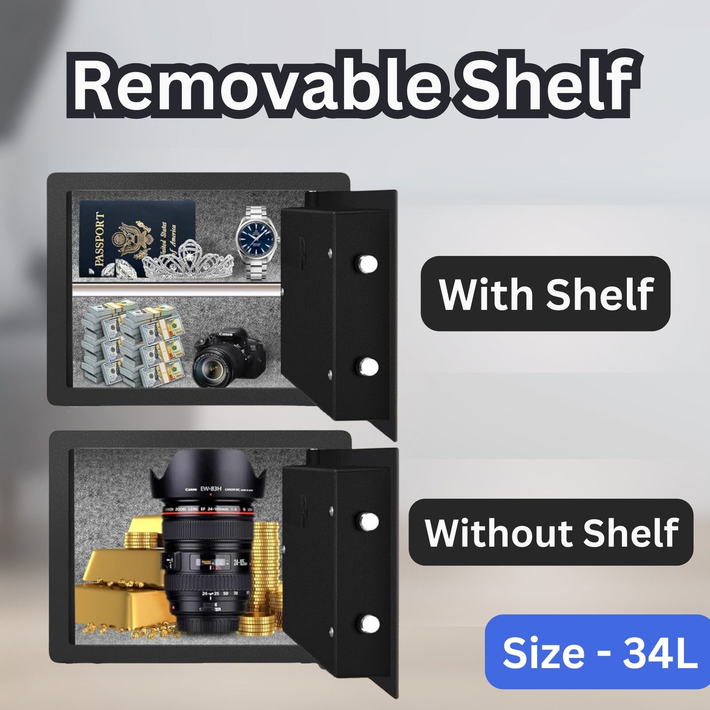 LAVNA Digital Safe Locker with FINGERPRINT, PIN and Manual key Access suitable for Jewellery, Cash, Documents and other valuables of Home Hotel Office Tijori with anti theft alarm