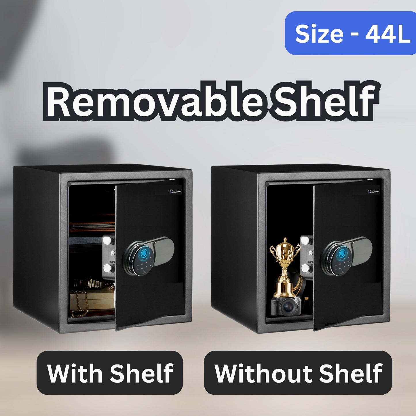 LAVNA Digital Safe Locker with FINGERPRINT, PIN and Manual key Access suitable for Jewellery, Cash, Documents and other valuables of Home Hotel Office Tijori with anti theft alarm