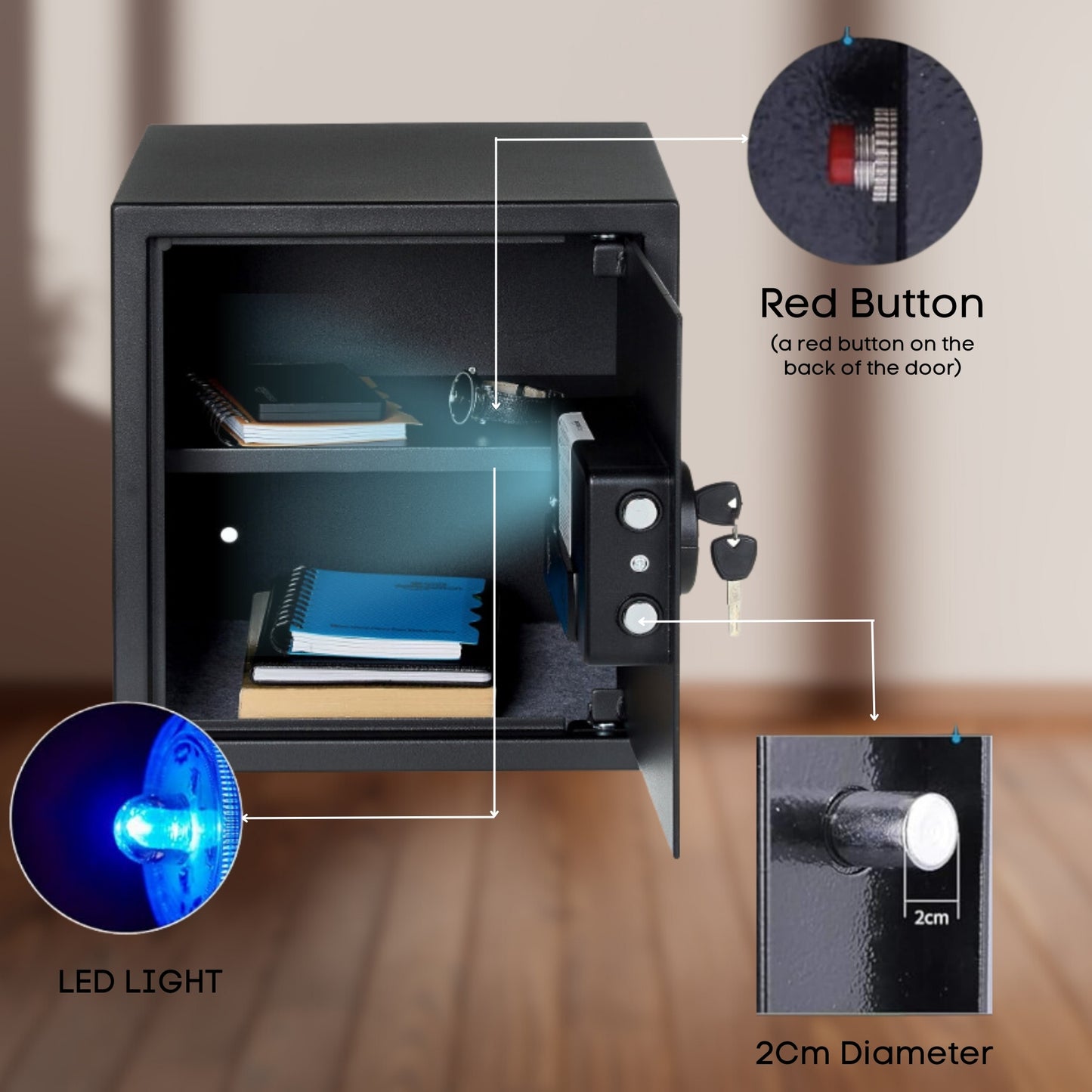 LAVNA Digital Safe Locker with FINGERPRINT, PIN and Manual key Access suitable for Jewellery, Cash, Documents and other valuables of Home Hotel Office Tijori with anti theft alarm