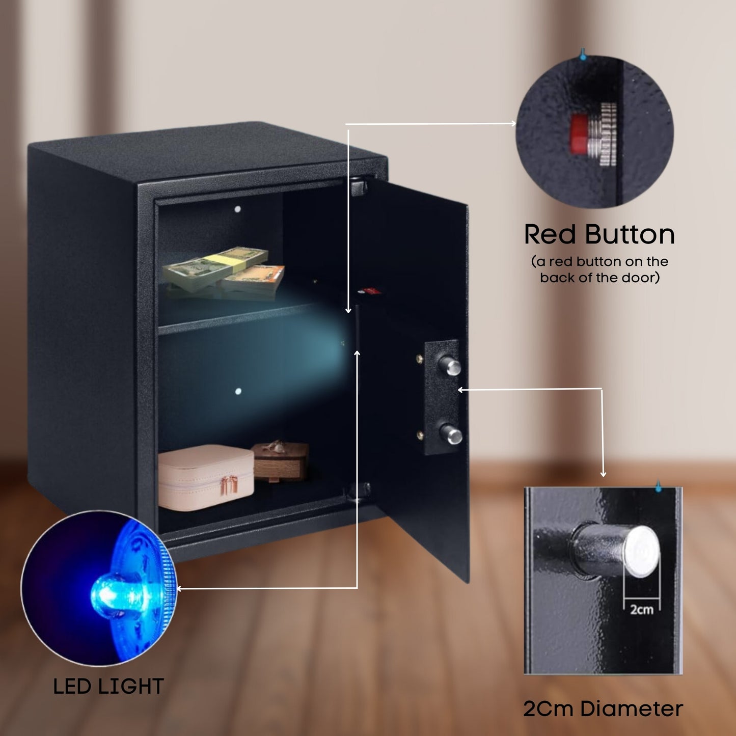 LAVNA Digital Safe Locker with FINGERPRINT, PIN and Manual key Access suitable for Jewellery, Cash, Documents and other valuables of Home Hotel Office Tijori with anti theft alarm