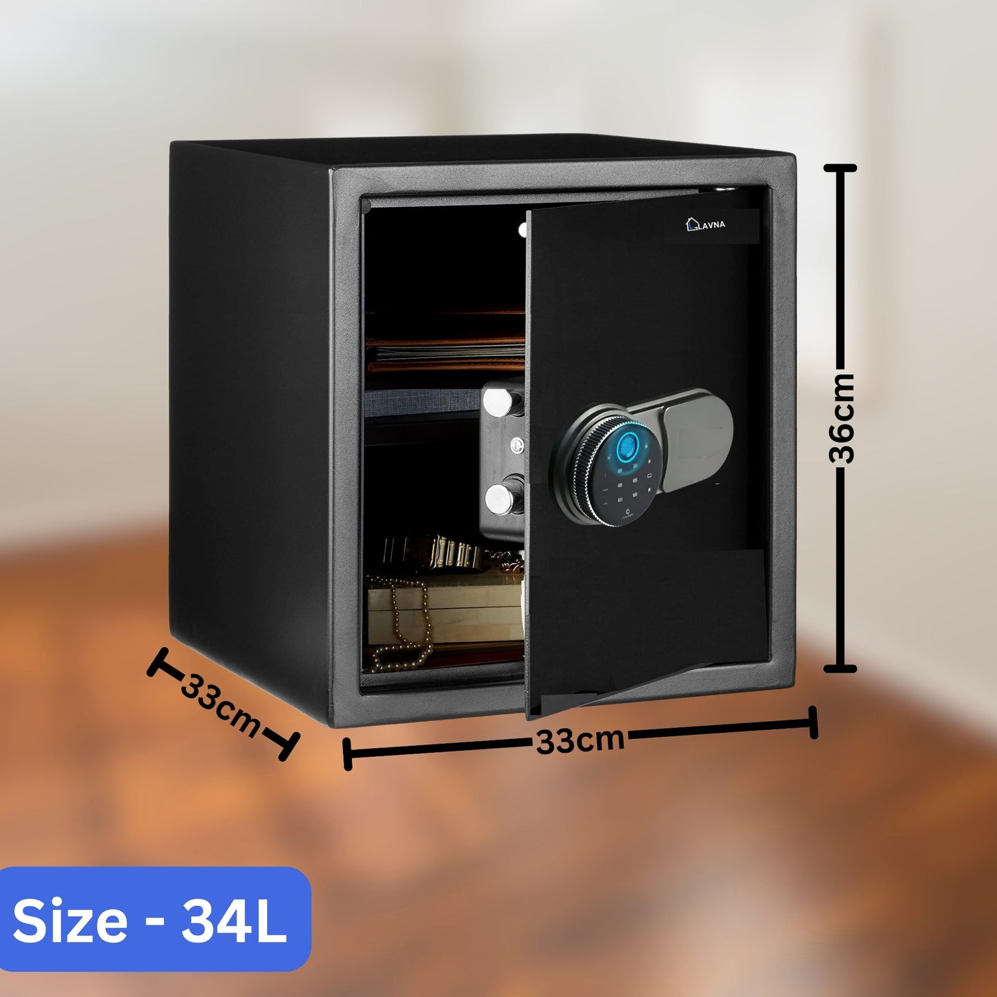 LAVNA Digital Safe Locker with FINGERPRINT, PIN and Manual key Access suitable for Jewellery, Cash, Documents and other valuables of Home Hotel Office Tijori with anti theft alarm