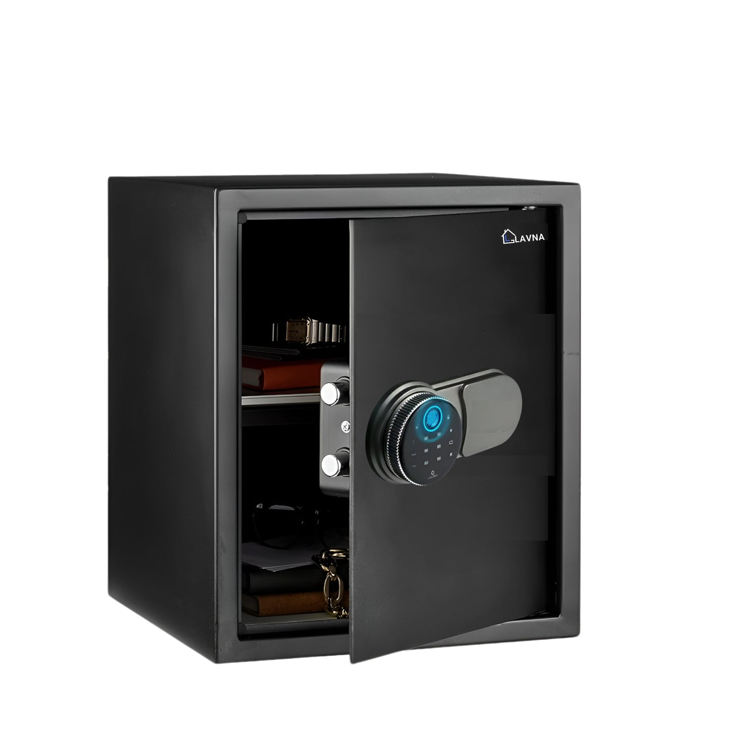 LAVNA Digital Safe Locker with FINGERPRINT, PIN and Manual key Access suitable for Jewellery, Cash, Documents and other valuables of Home Hotel Office Tijori with anti theft alarm