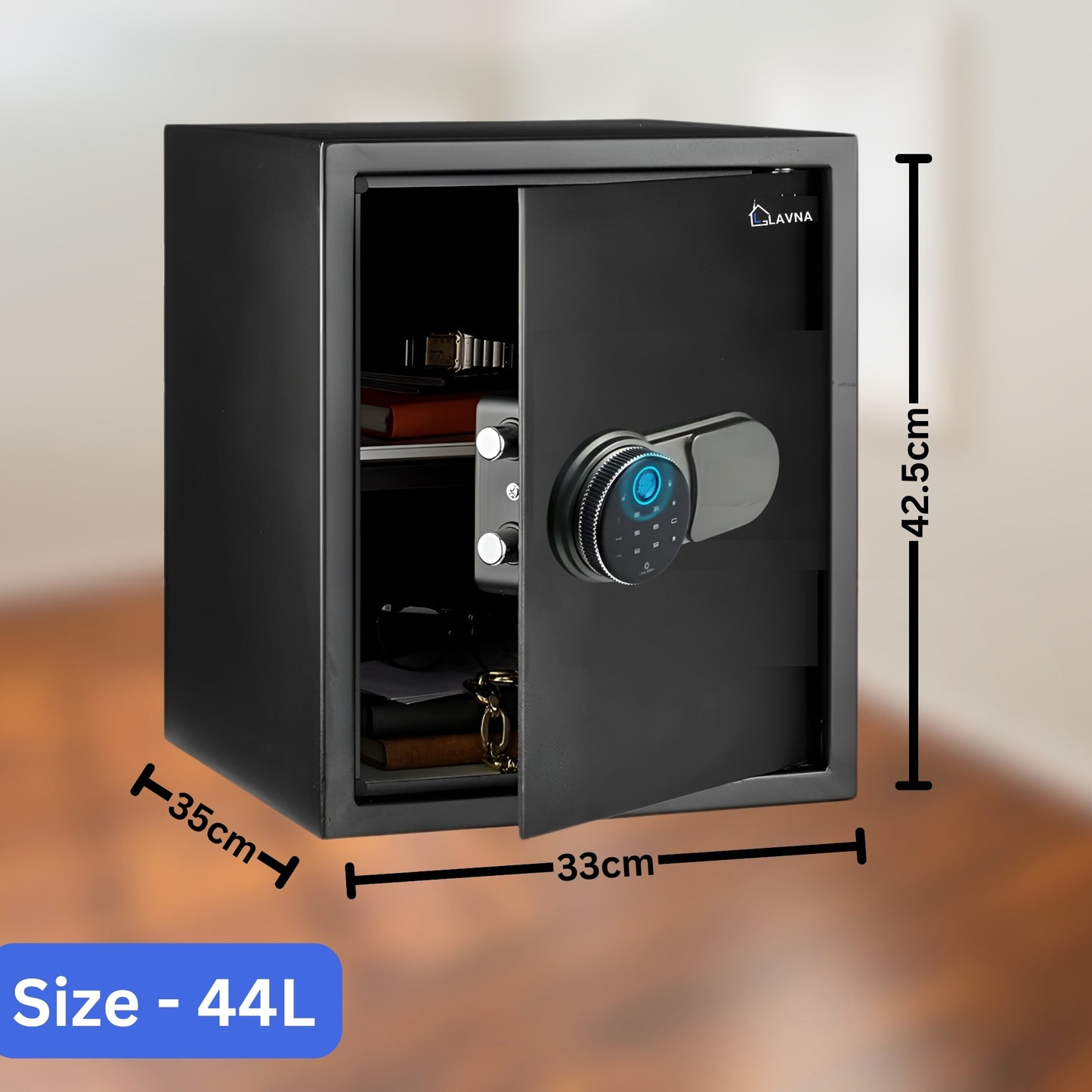 LAVNA Digital Safe Locker with FINGERPRINT, PIN and Manual key Access suitable for Jewellery, Cash, Documents and other valuables of Home Hotel Office Tijori with anti theft alarm