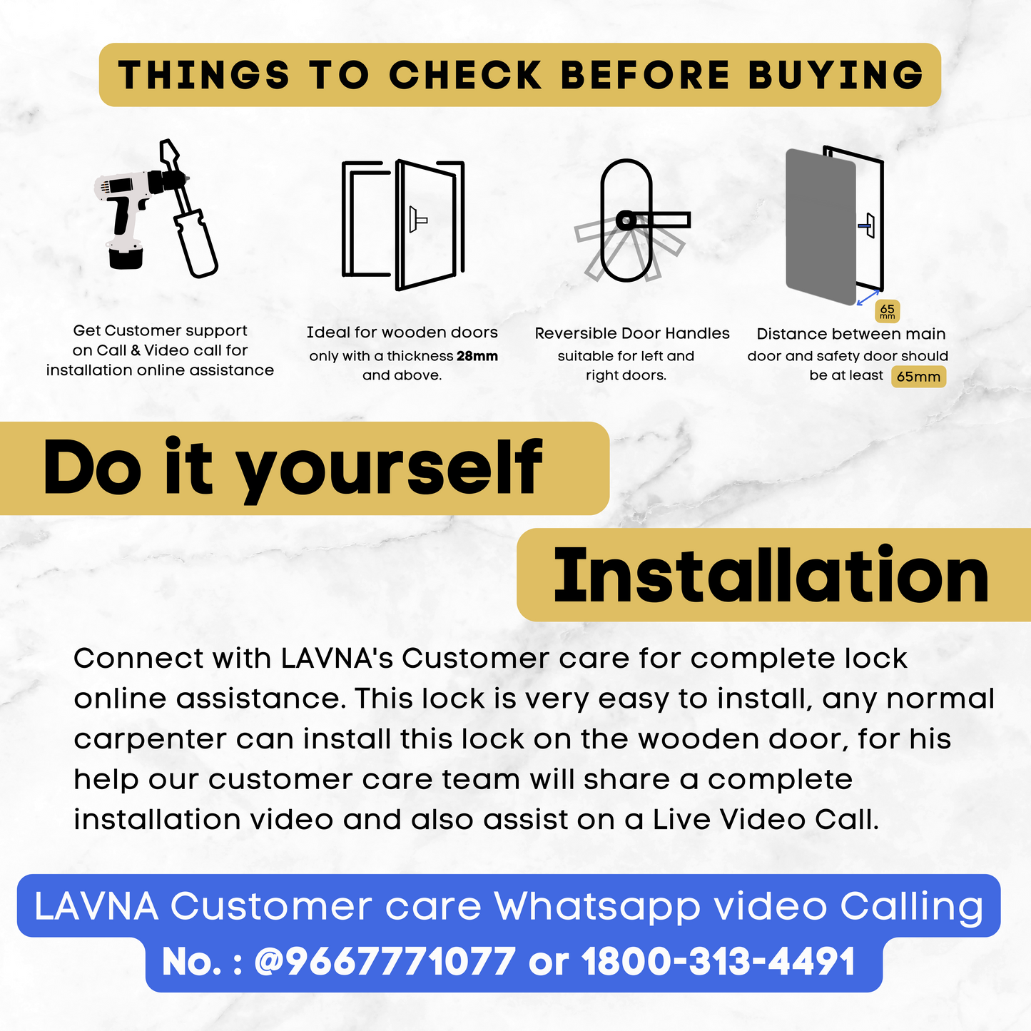 LAVNA LA15 Fingerprint Smart Door Lock Handle with Fingerprint, and Manual Key Access for Wooden Doors