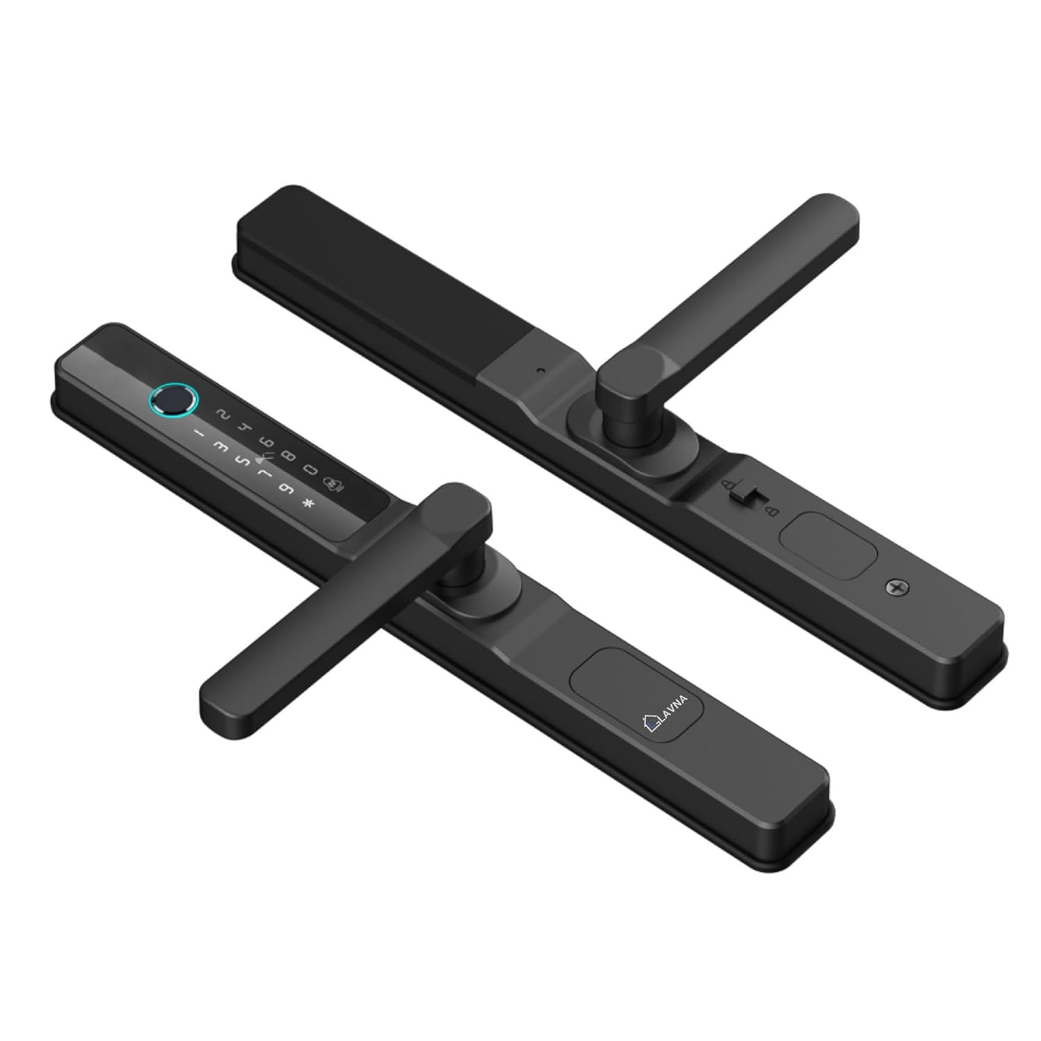 LAVNA Digital Door Lock with Fingerprint, Mobile app, PIN, Card and Manul Key Access for UPVC, Aluminium and Wooden Doors (Slim, Black)LA20