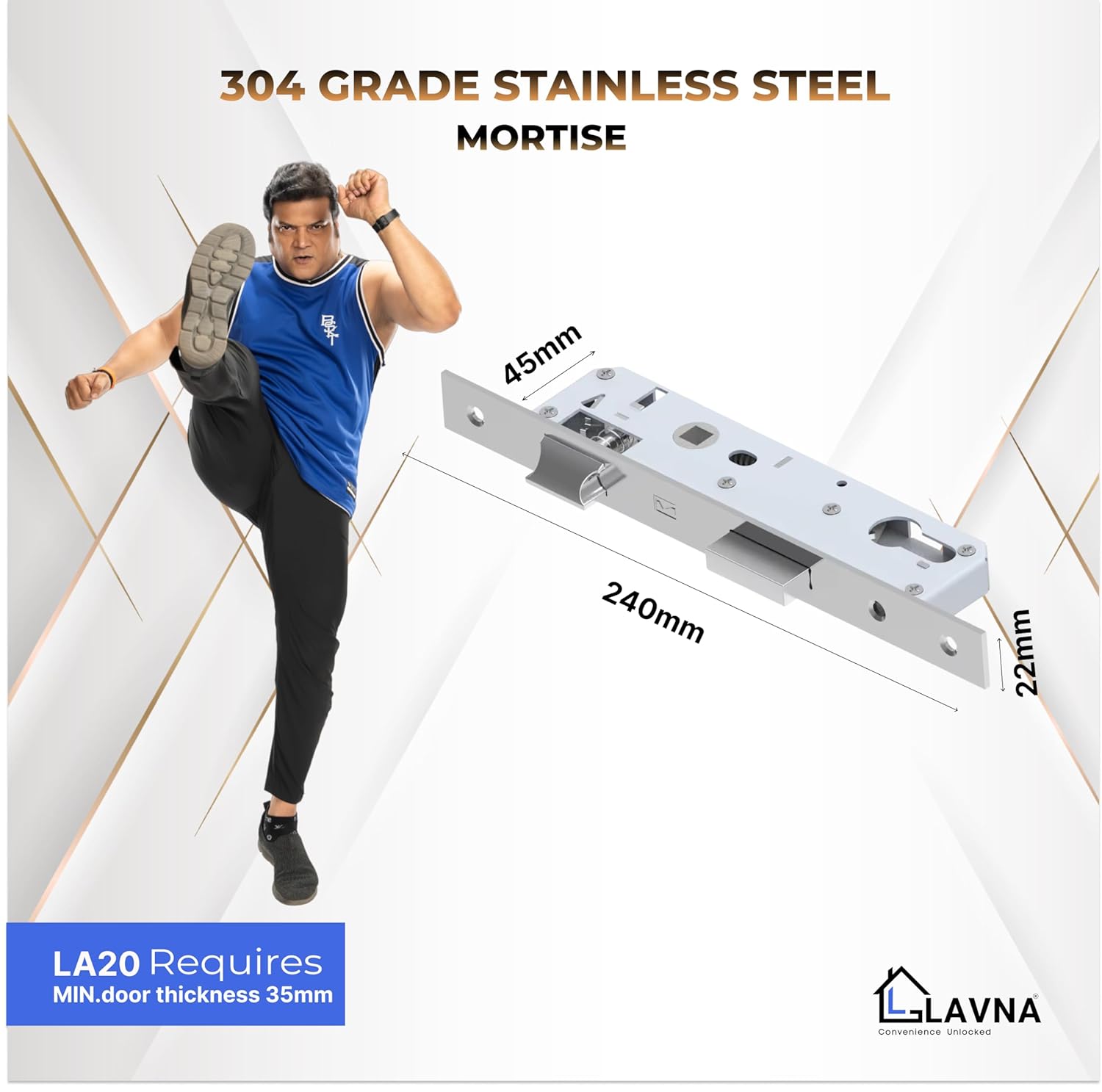 LAVNA Digital Door Lock with Fingerprint, Mobile app, PIN, Card and Manul Key Access for UPVC, Aluminium and Wooden Doors (Slim, Black)LA20