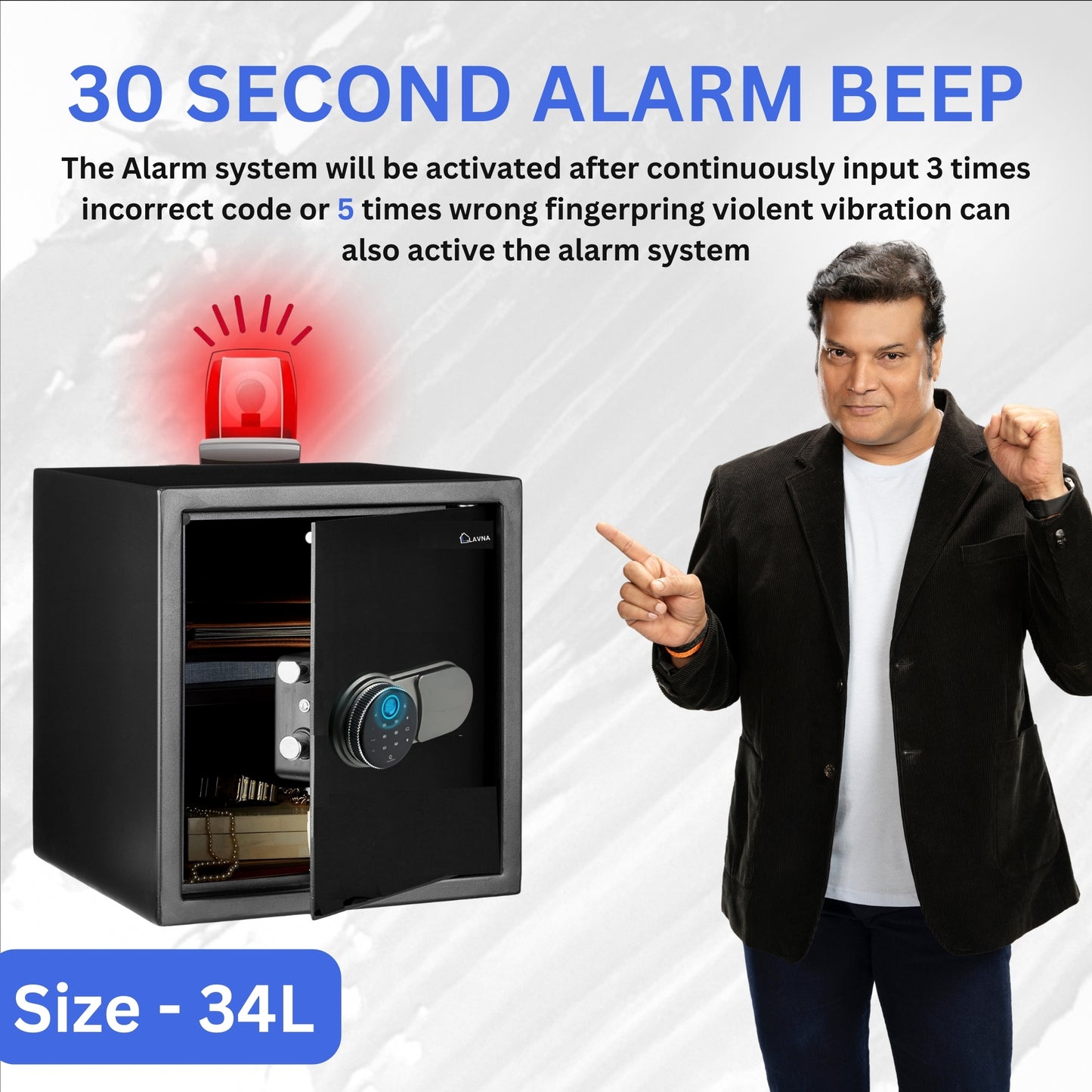 LAVNA Digital Safe Locker with FINGERPRINT, PIN and Manual key Access suitable for Jewellery, Cash, Documents and other valuables of Home Hotel Office Tijori with anti theft alarm