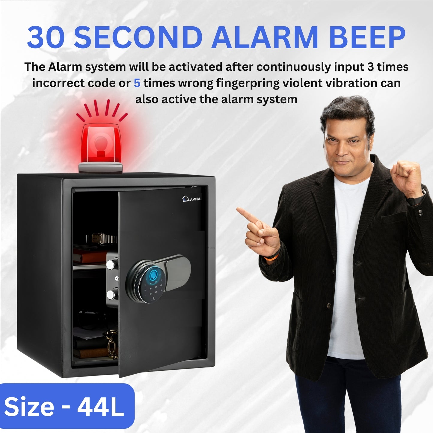 LAVNA Digital Safe Locker with FINGERPRINT, PIN and Manual key Access suitable for Jewellery, Cash, Documents and other valuables of Home Hotel Office Tijori with anti theft alarm