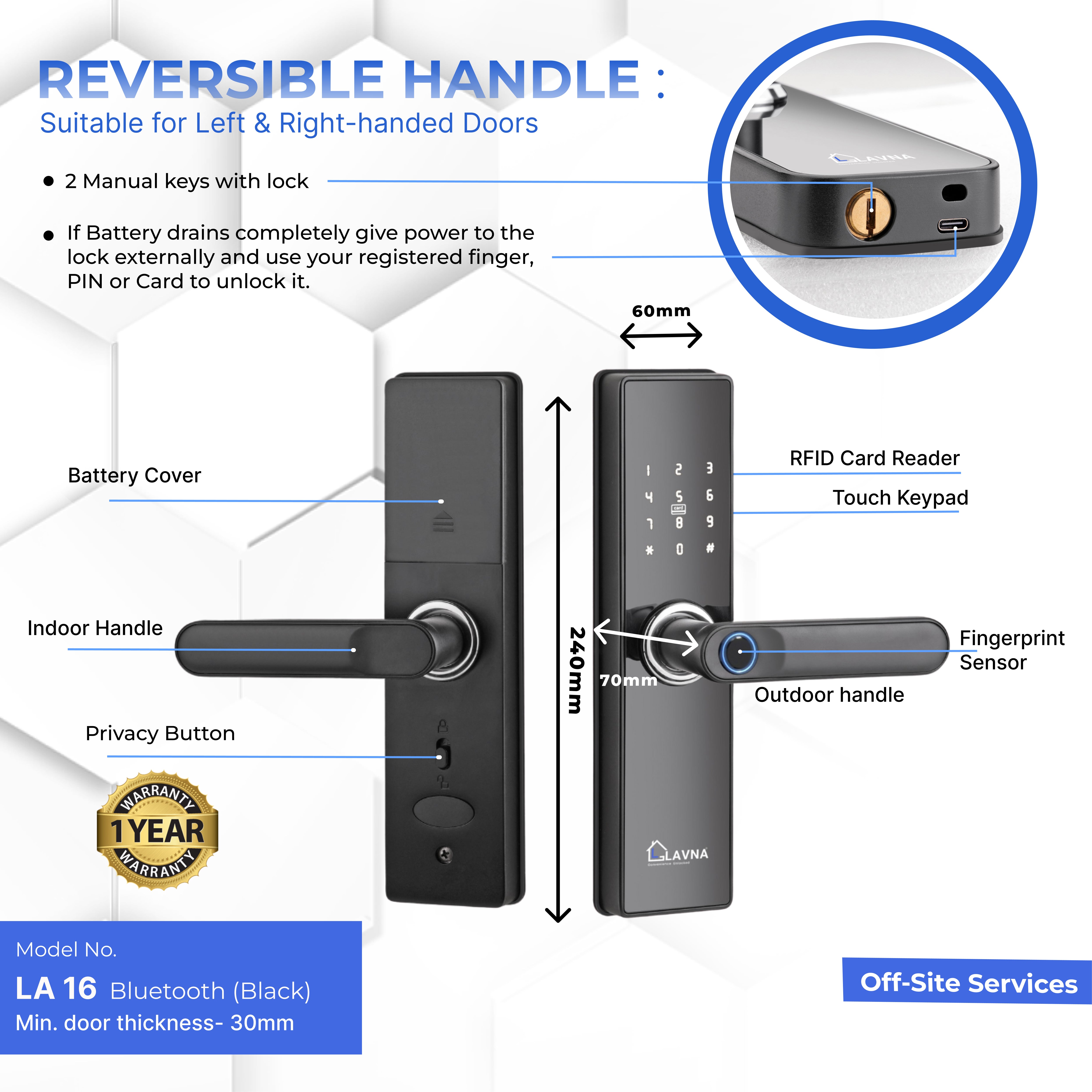 LAVNA LA16 Biometric Door Handle