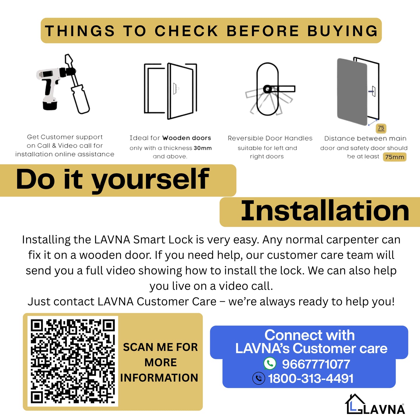 LAVNA LA16 Fingerprint Door Lock with Wi-fi Mobile App, Fingerprint, OTP, PIN, RFID Card & Manual Key 7 way Access for Wooden Doors