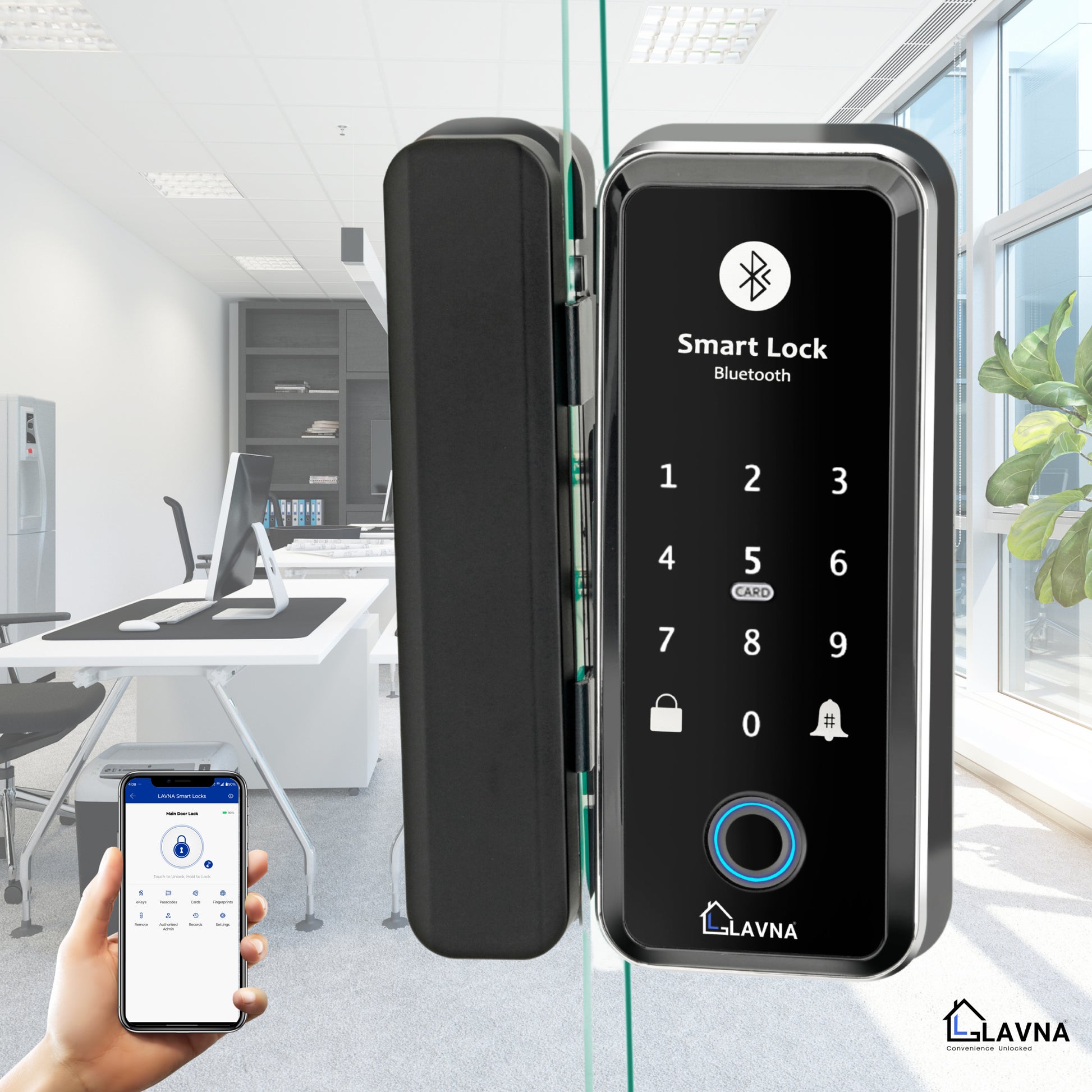 Lavnalocks Keyless Glass Door Lock - High Security