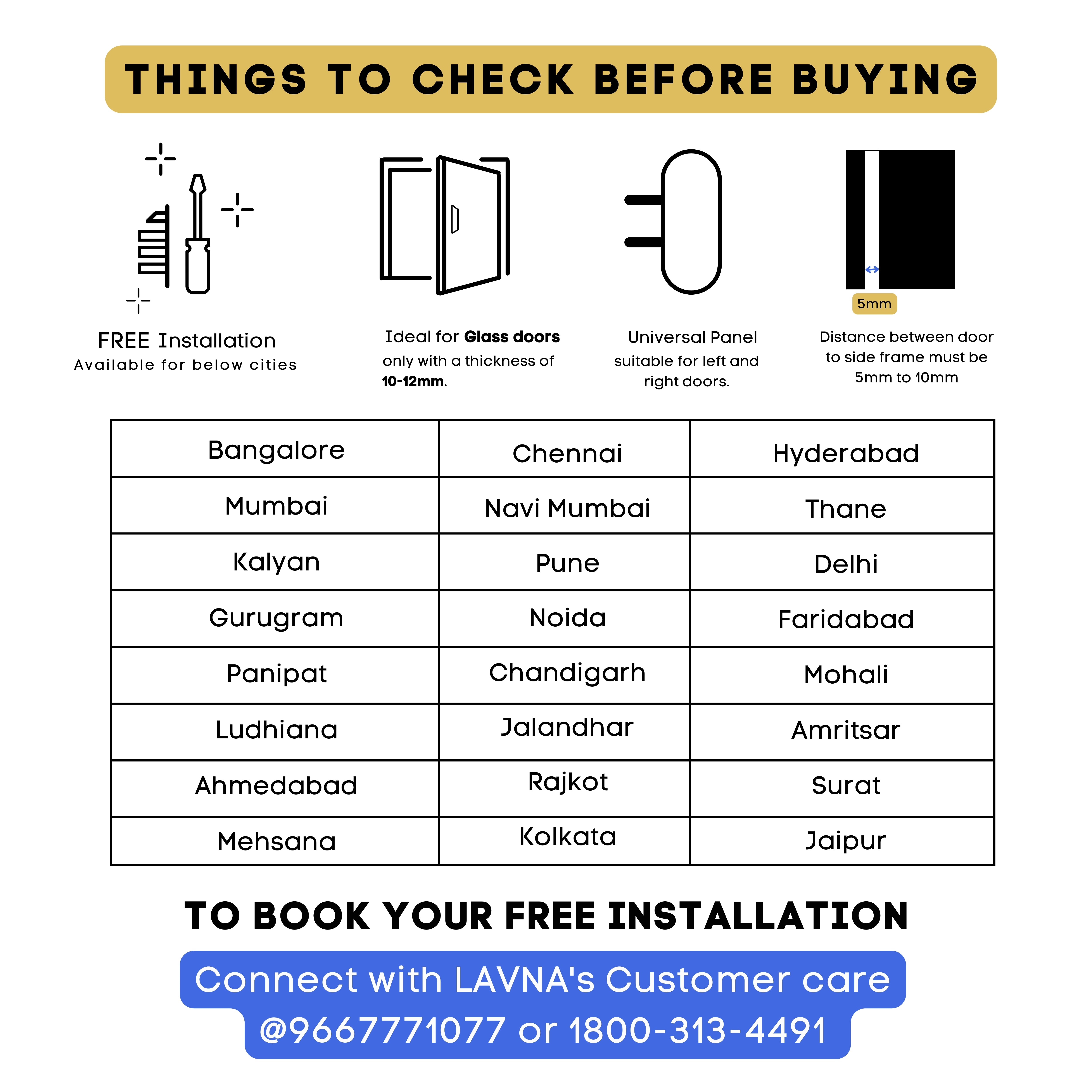 LAVNA LA5 Smart Glass Door Lock with 6 Way Access Fingerprint, Mobile App, Remote, OTP, PIN & RFID Card for (10-12 mm Glass Doors only)