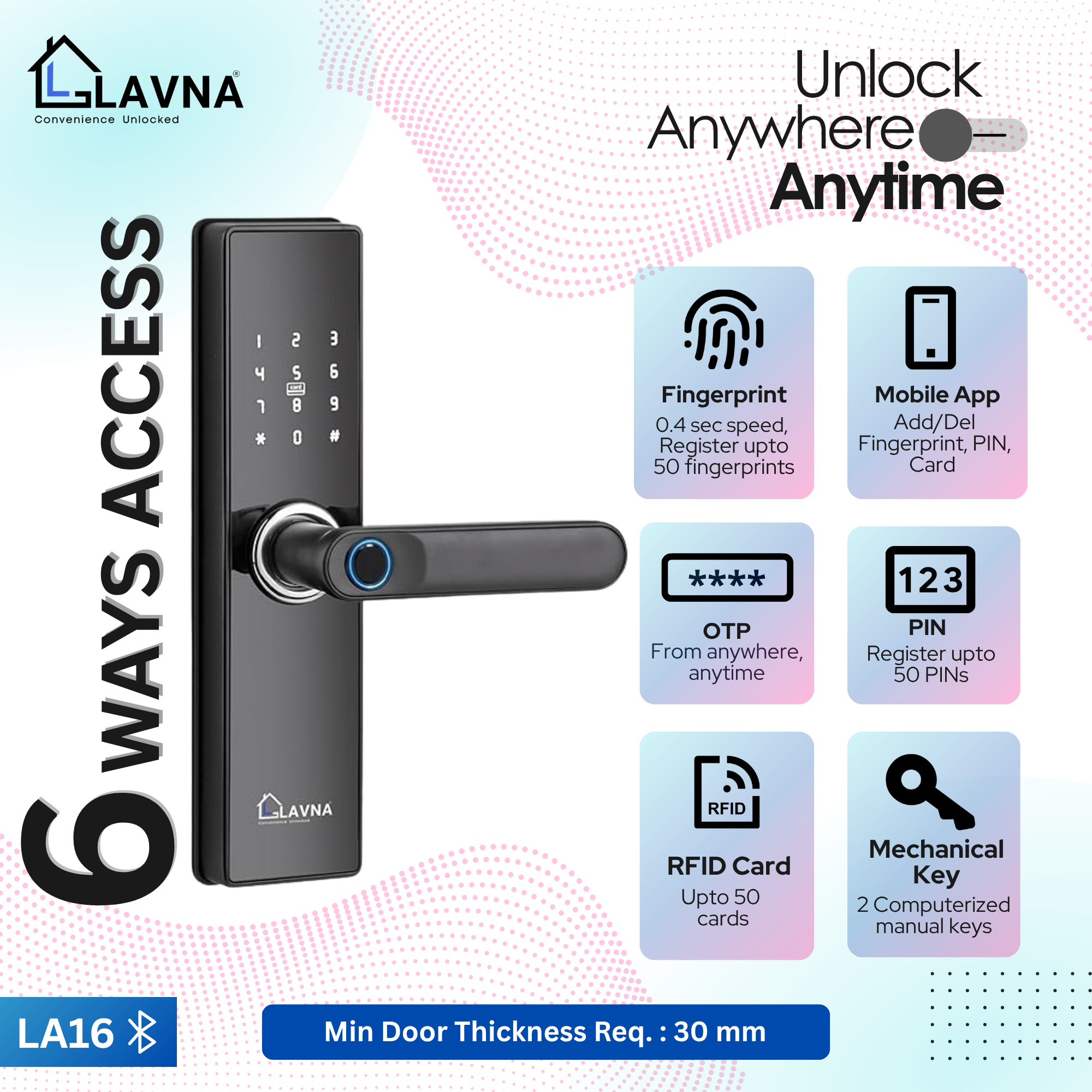 Smart digital door lock LA16 with keypad and fingerprint scanner