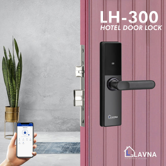 LAVNA Hotel Door lock with RFID Card & Manual Key Access for Hotel | Resort | PG room doors. - LH300 Black