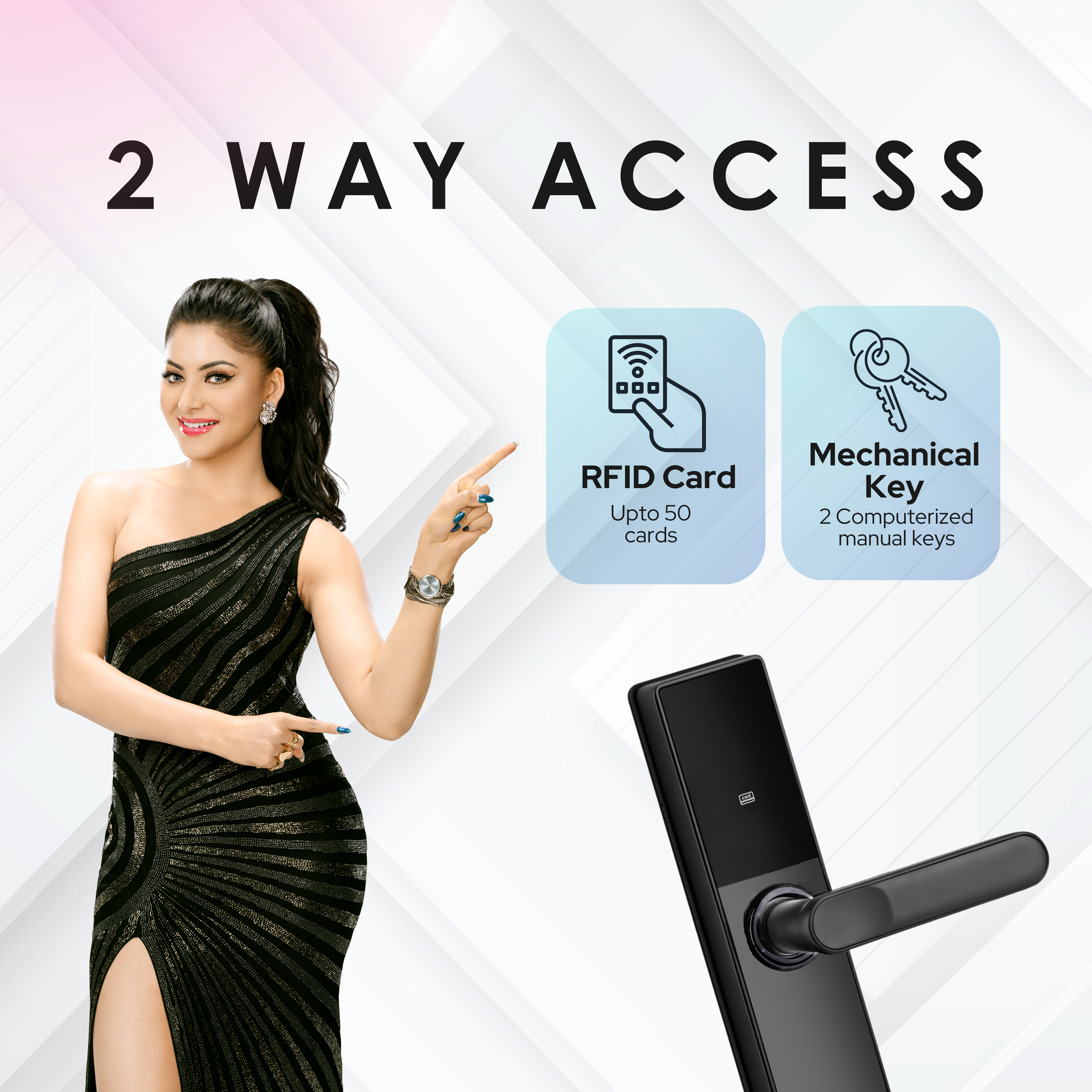 LAVNA Hotel Door lock with RFID Card & Manual Key Access for Hotel | Resort | PG room doors. - LH300 Black