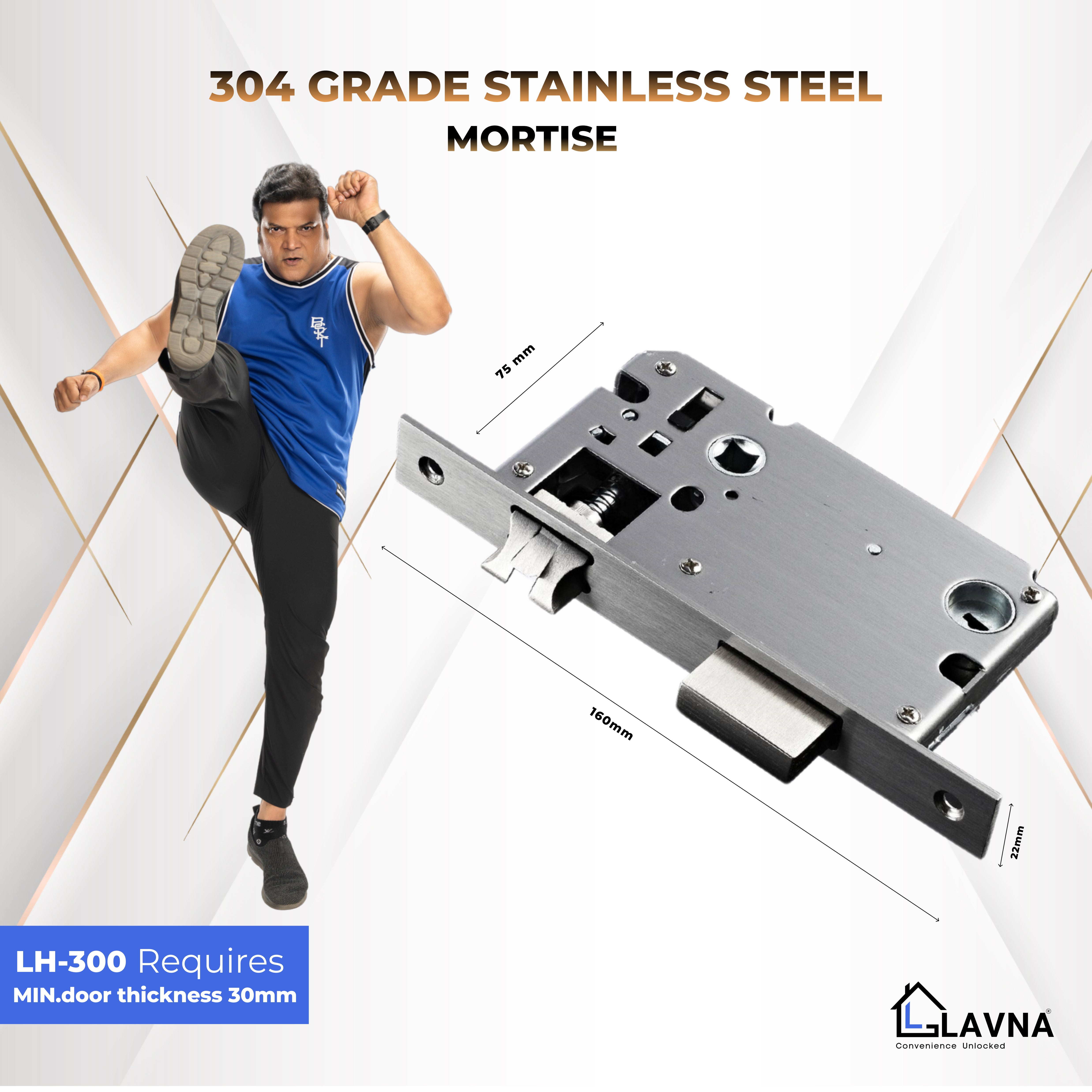 LAVNA Hotel Door lock with RFID Card & Manual Key Access for Hotel | Resort | PG room doors. - LH300 Black