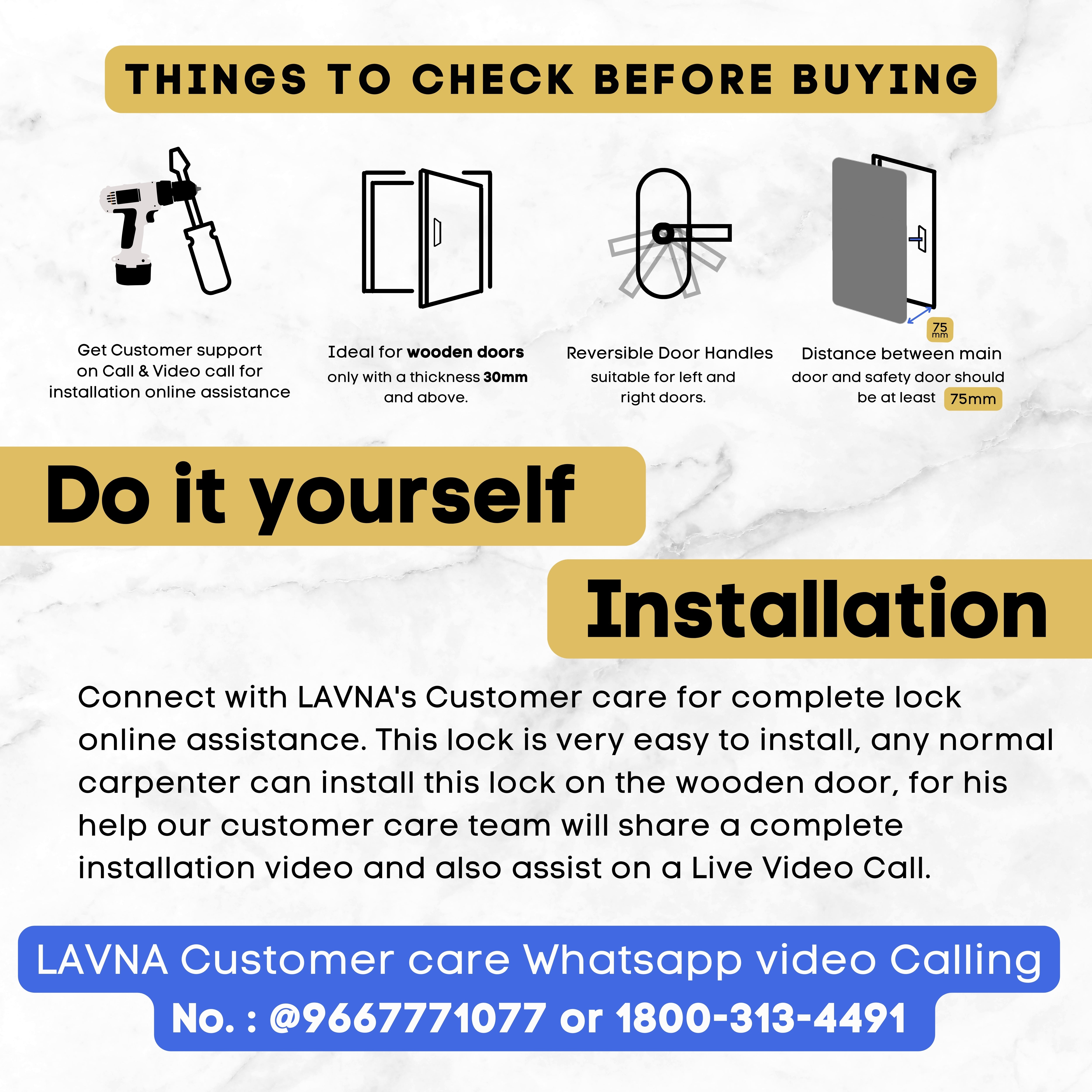 LAVNA Hotel Door lock with RFID Card & Manual Key Access for Hotel | Resort | PG room doors. - LH300 Black