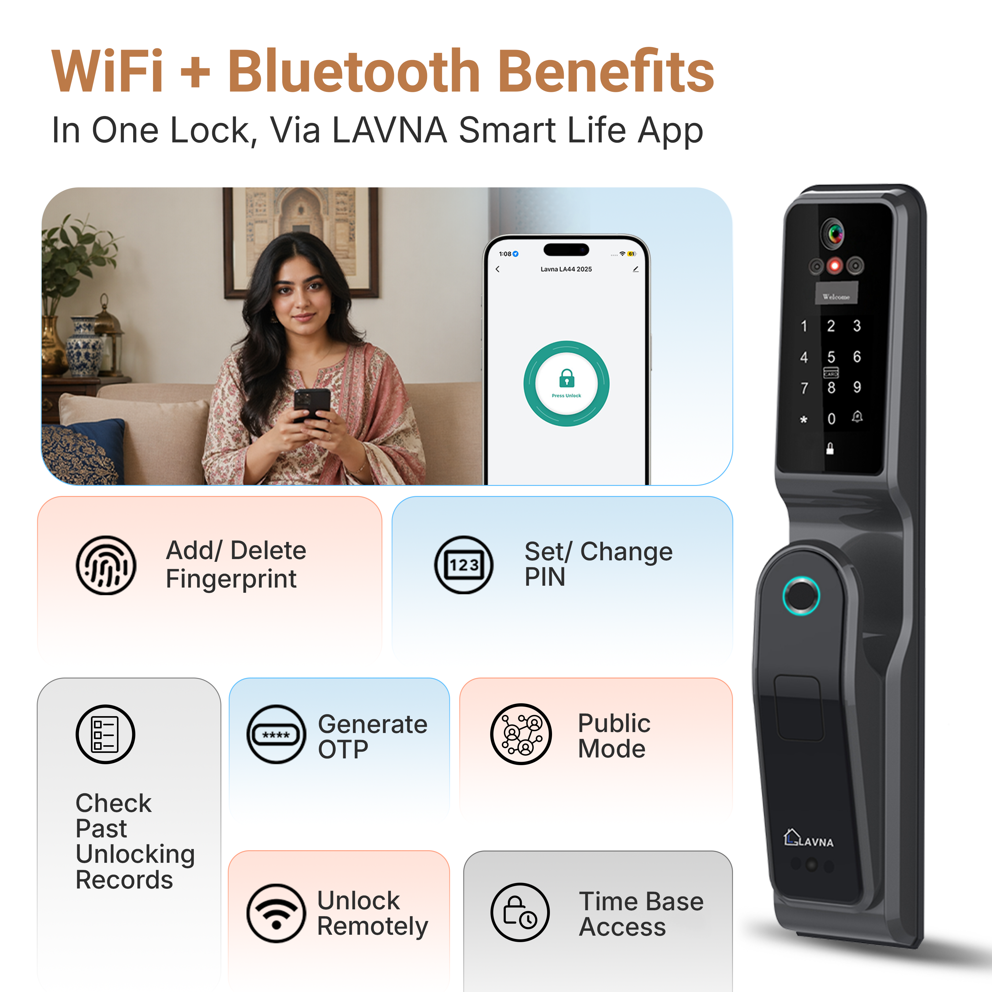 Wifi+Bluotooth benefits in one smart door locks LA44