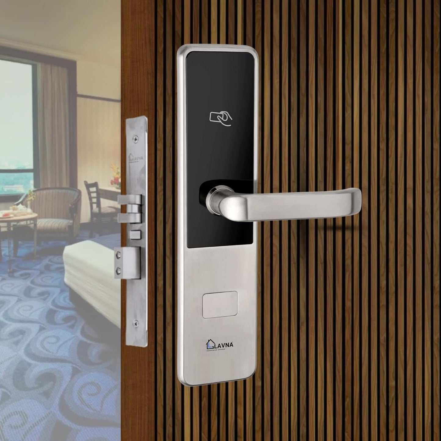 LAVNA Digital Hotel Door Lock with 3 Way Access, Card | Mobile App | Key Access for Hotel | Resort | Pg Room Doors | SS Heavy Lock Body | Super Durability LH500
